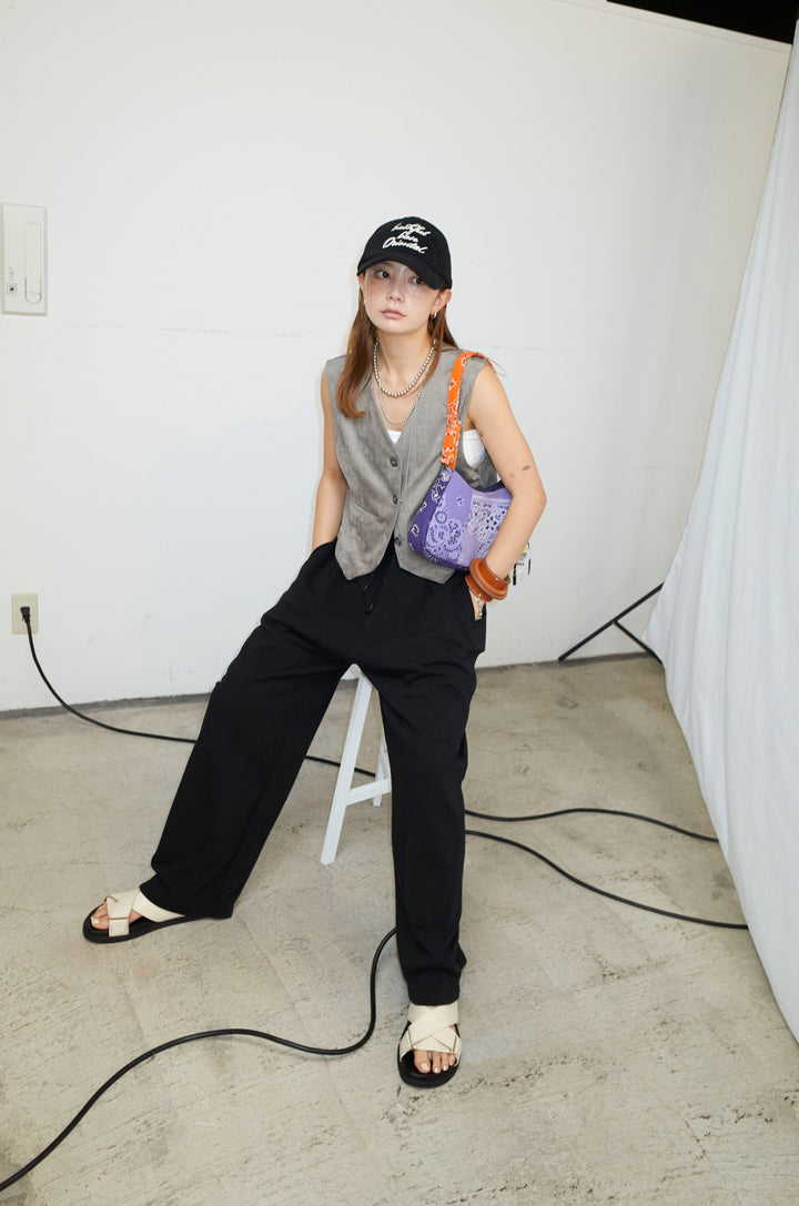 [予約/SET]フェイクスエードベスト+ルーズワイドスウェットパンツ(2set)