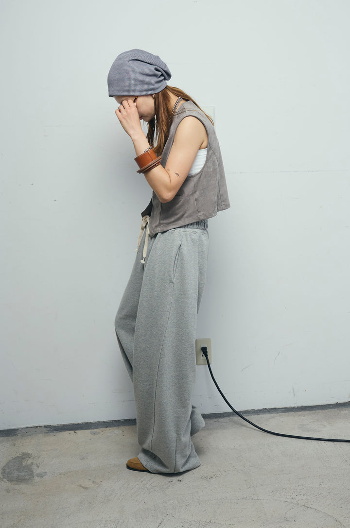 [予約/SET]フェイクスエードベスト+ルーズワイドスウェットパンツ(2set)