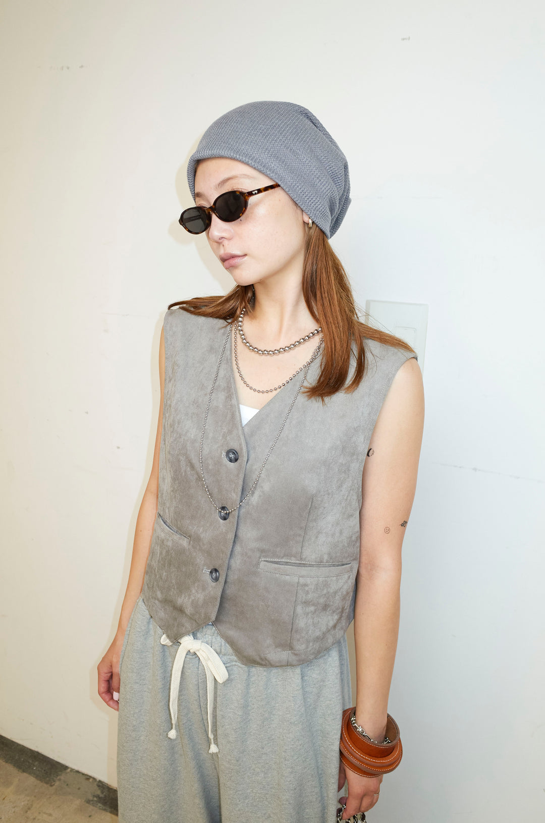 [予約/SET]フェイクスエードベスト+ルーズワイドスウェットパンツ(2set)