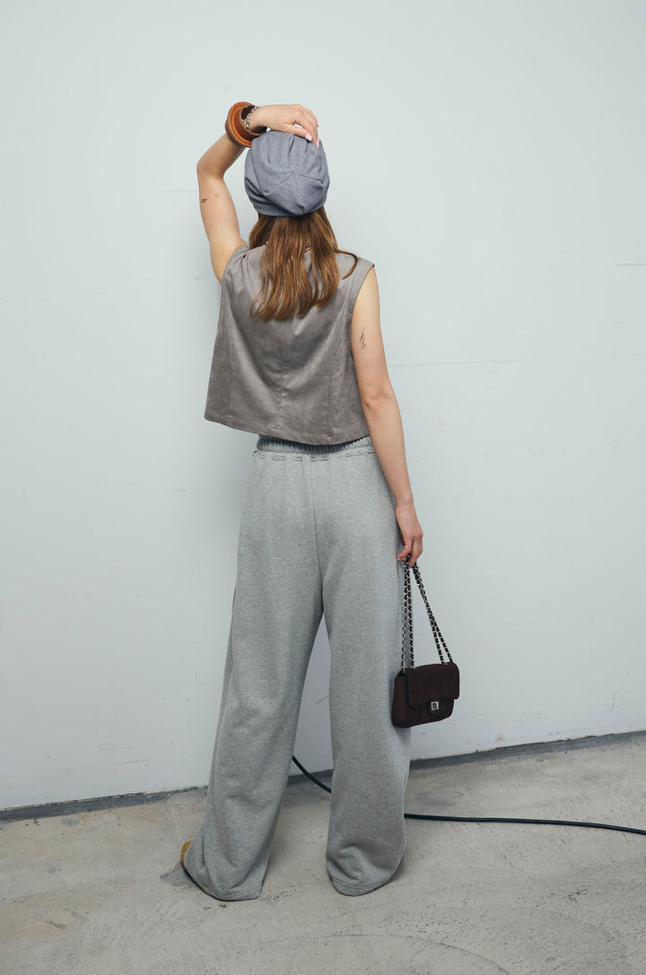 [予約/SET]フェイクスエードベスト+ルーズワイドスウェットパンツ(2set)