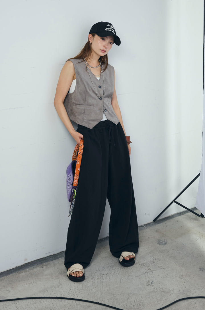 [予約/SET]フェイクスエードベスト+ルーズワイドスウェットパンツ(2set)