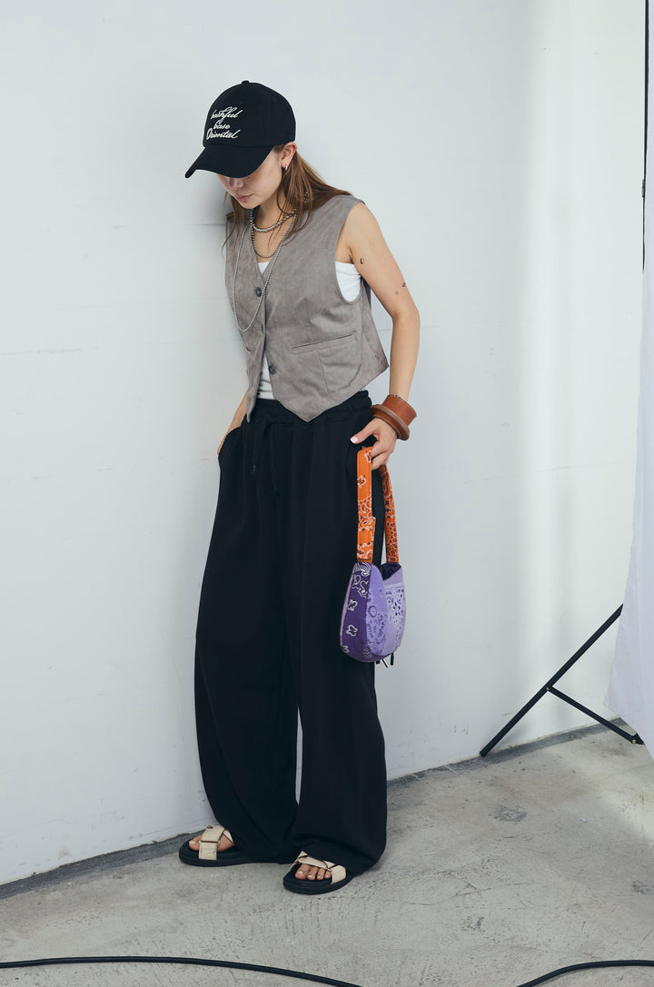 [予約/SET]フェイクスエードベスト+ルーズワイドスウェットパンツ(2set)