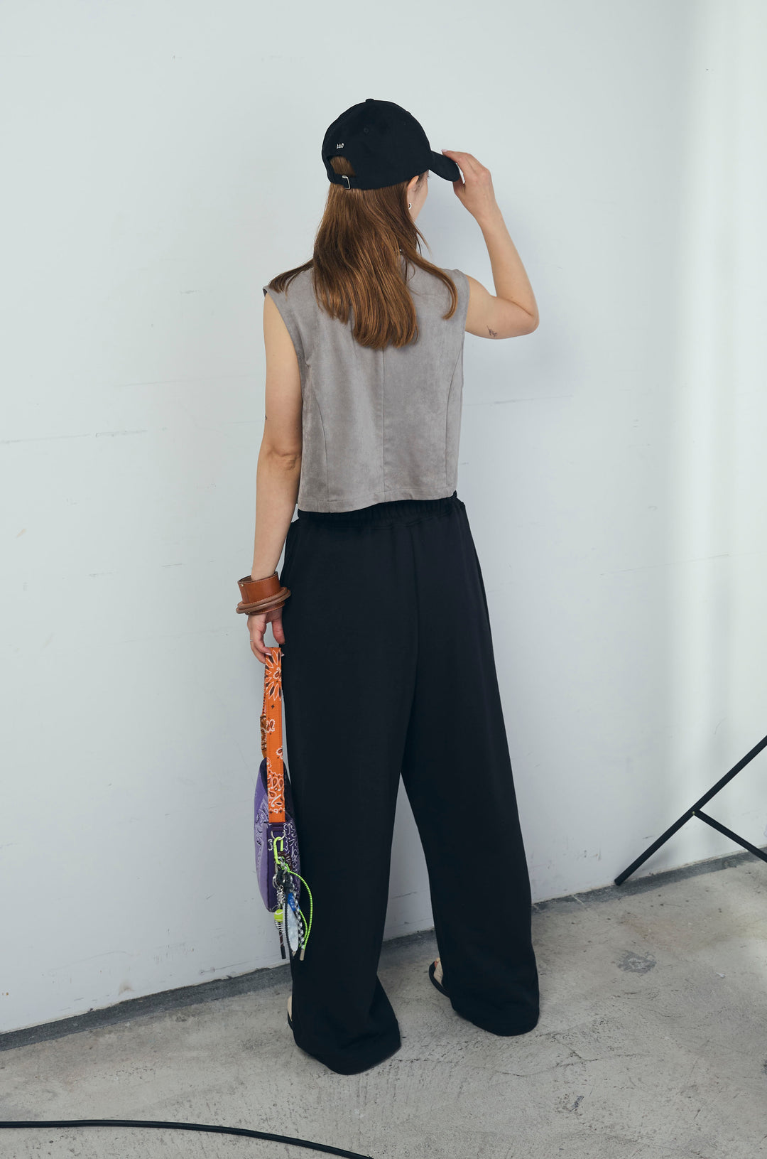 [予約/SET]フェイクスエードベスト+ルーズワイドスウェットパンツ(2set)