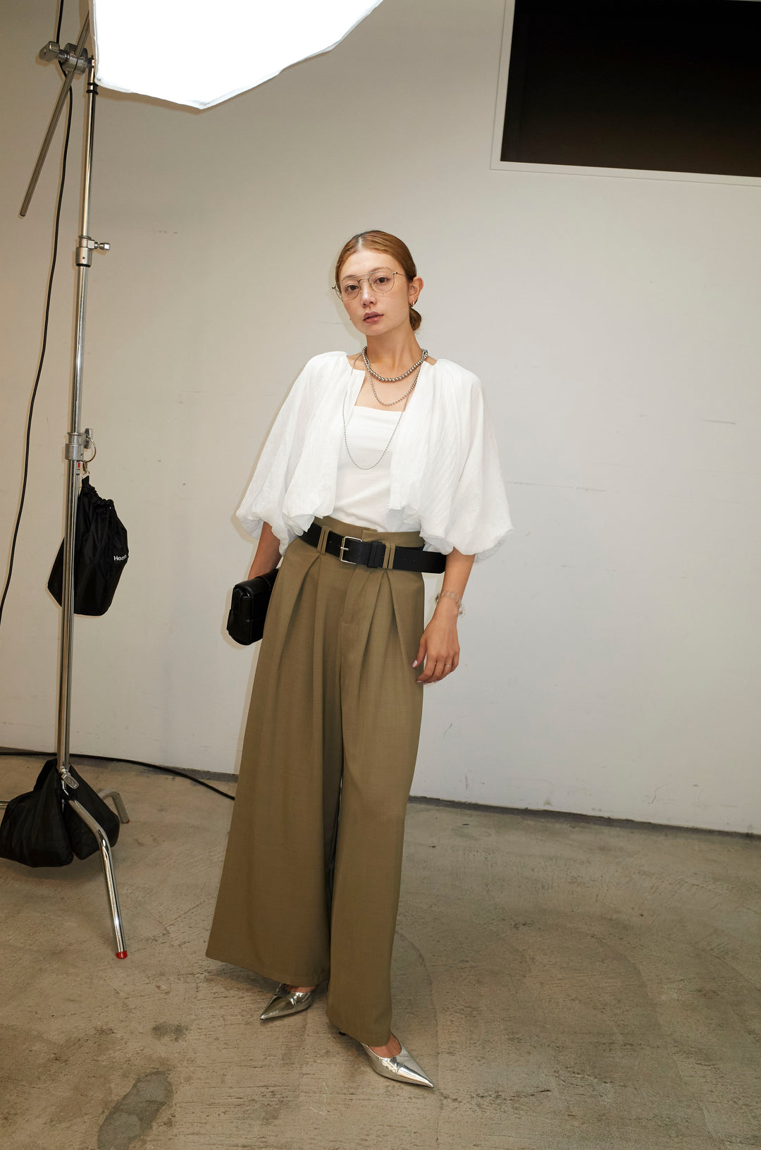 [予約/SET]ガーゼバルーンショートブルゾン+太ベルト付きワイドパンツ(2set)