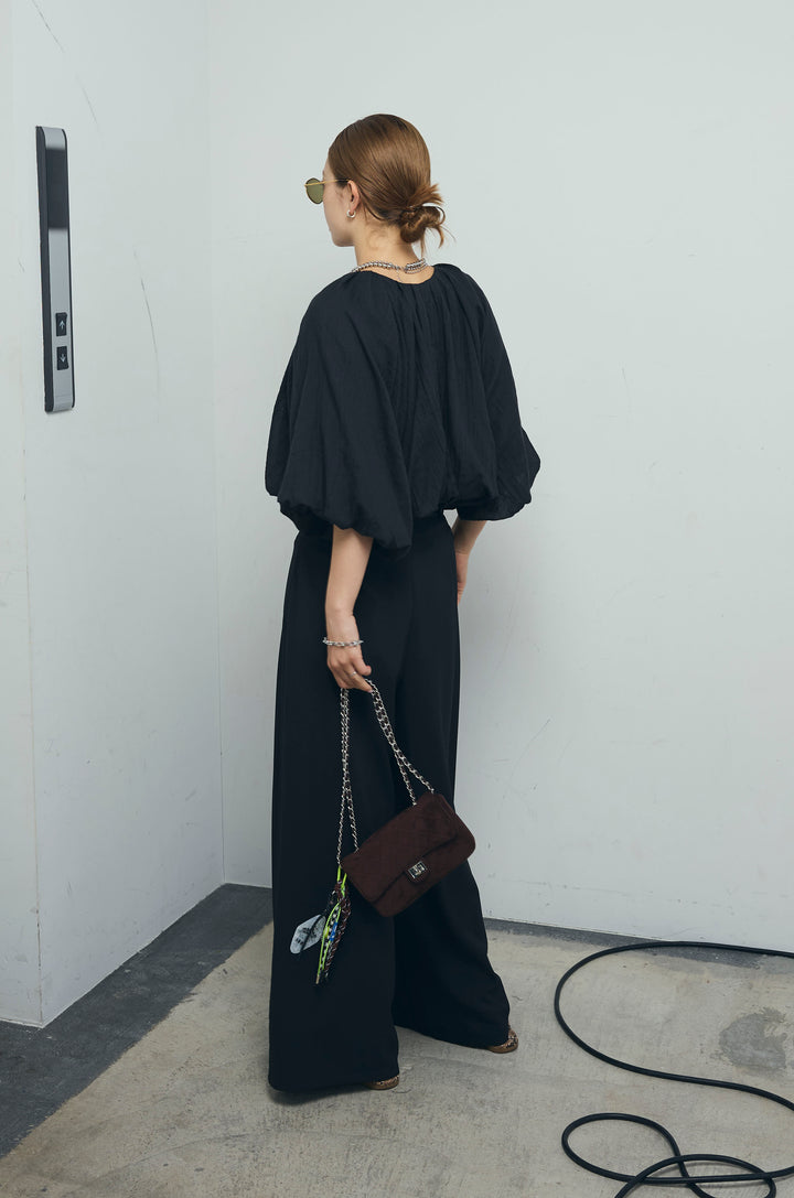 [予約/SET]ガーゼバルーンショートブルゾン+太ベルト付きワイドパンツ(2set)