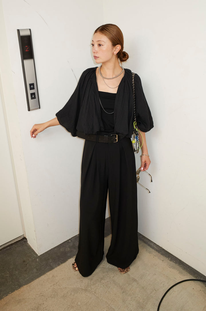 [予約/SET]ガーゼバルーンショートブルゾン+太ベルト付きワイドパンツ(2set)