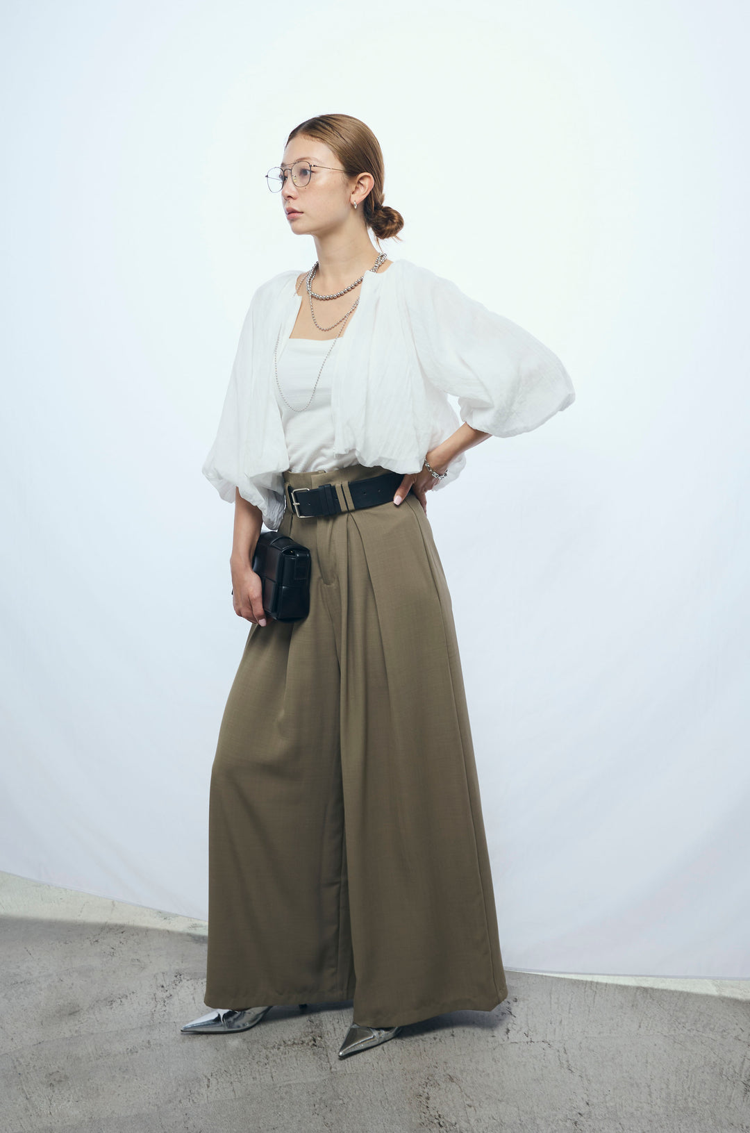 [予約/SET]ガーゼバルーンショートブルゾン+太ベルト付きワイドパンツ(2set)