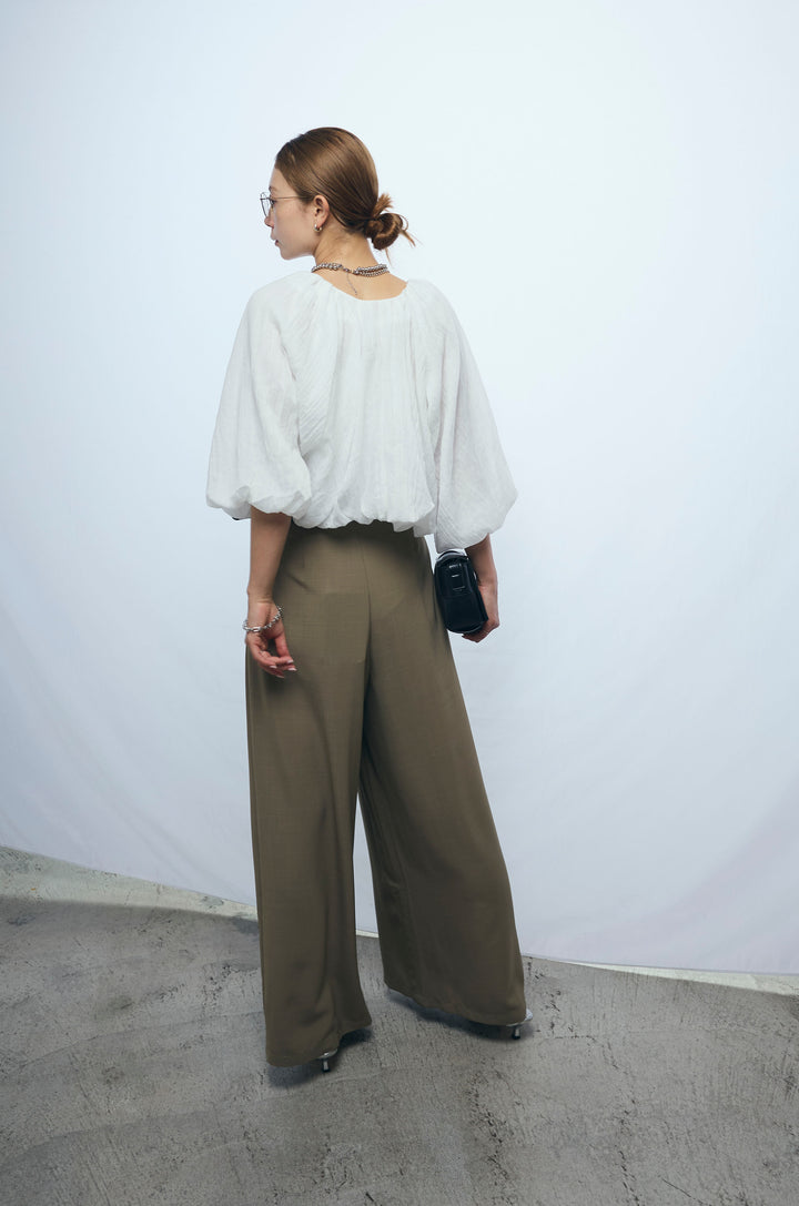 [予約/SET]ガーゼバルーンショートブルゾン+太ベルト付きワイドパンツ(2set)