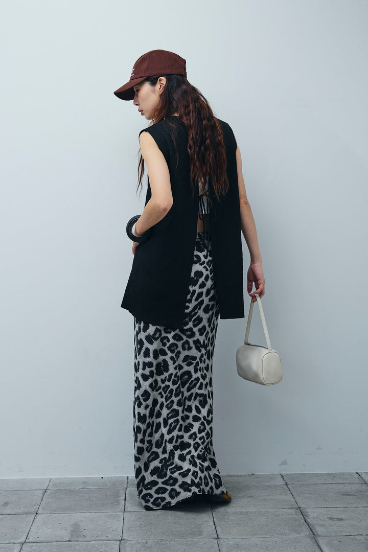 [予約/SET]ミニループバックスリットニット+レオパードナロースカート(2set)