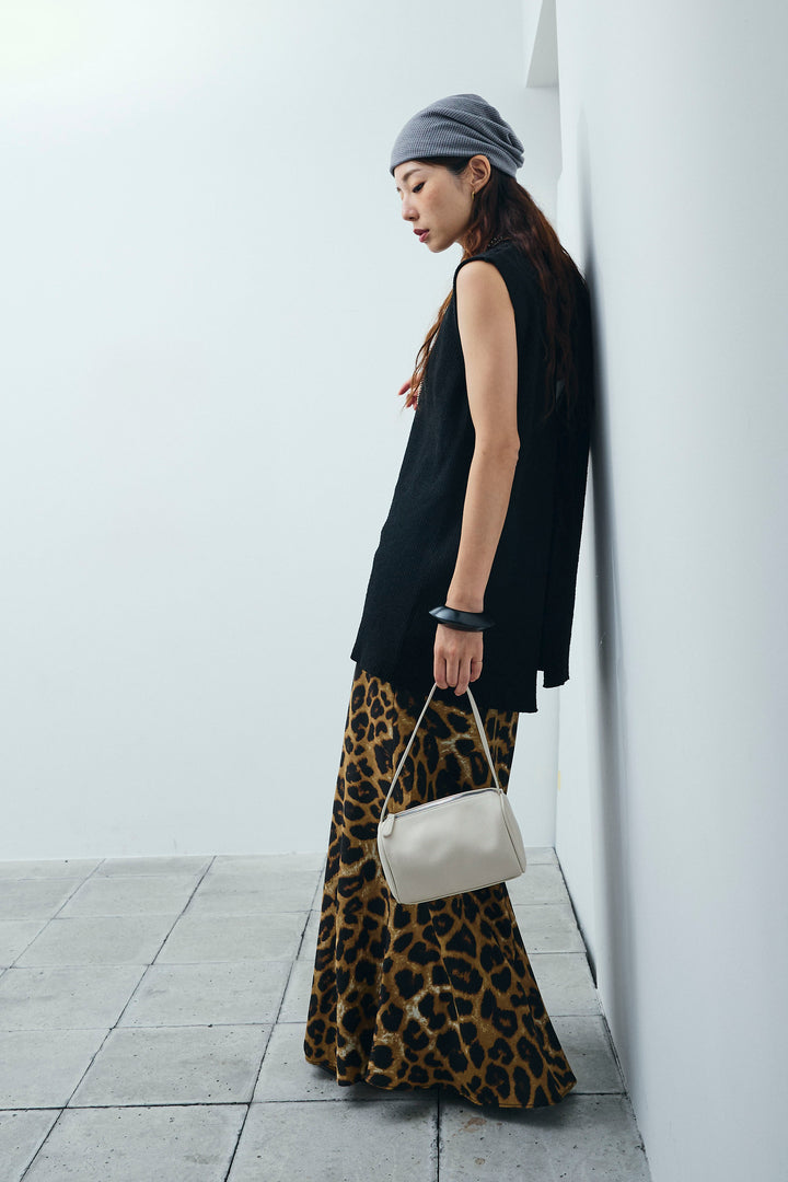 [予約/SET]ミニループバックスリットニット+レオパードナロースカート(2set)