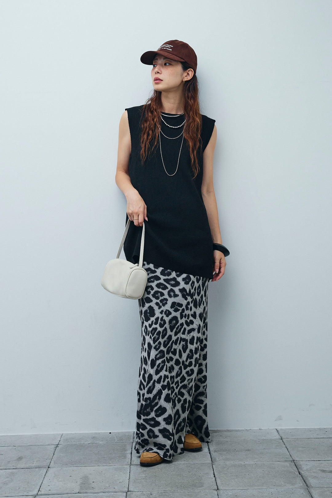 [予約/SET]ミニループバックスリットニット+レオパードナロースカート(2set)