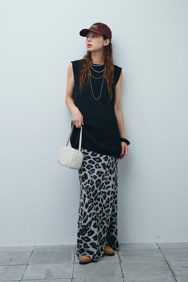 [予約/SET]ミニループバックスリットニット+レオパードナロースカート(2set)