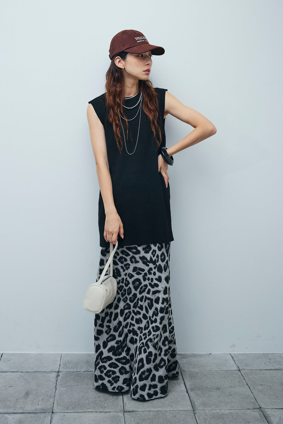 [予約/SET]ミニループバックスリットニット+レオパードナロースカート(2set)