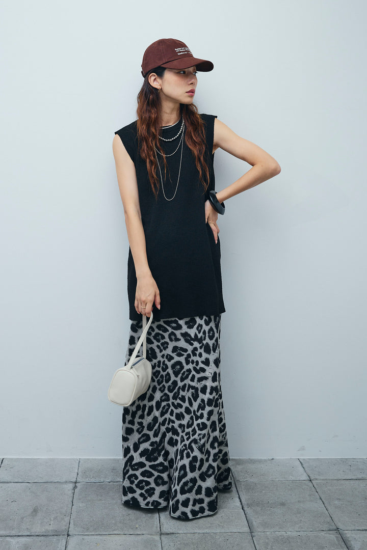 [予約/SET]ミニループバックスリットニット+レオパードナロースカート(2set)