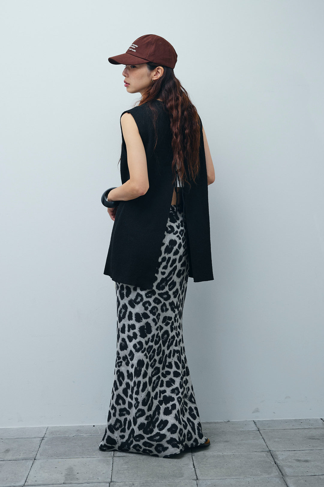 [予約/SET]ミニループバックスリットニット+レオパードナロースカート(2set)