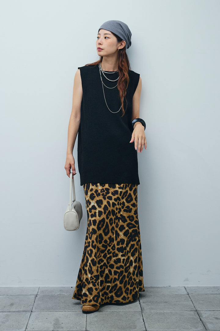 [予約/SET]ミニループバックスリットニット+レオパードナロースカート(2set)