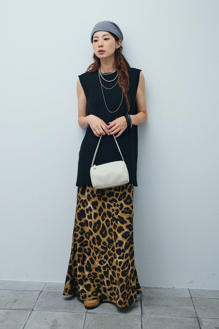 [予約/SET]ミニループバックスリットニット+レオパードナロースカート(2set)