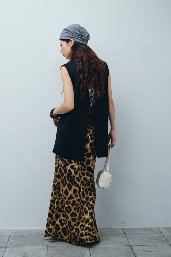 [予約/SET]ミニループバックスリットニット+レオパードナロースカート(2set)