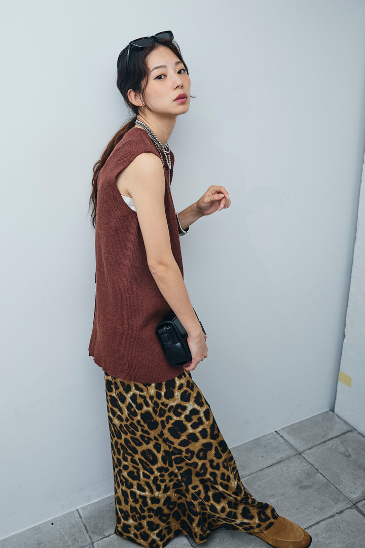 [予約/SET]ミニループバックスリットニット+レオパードナロースカート(2set)