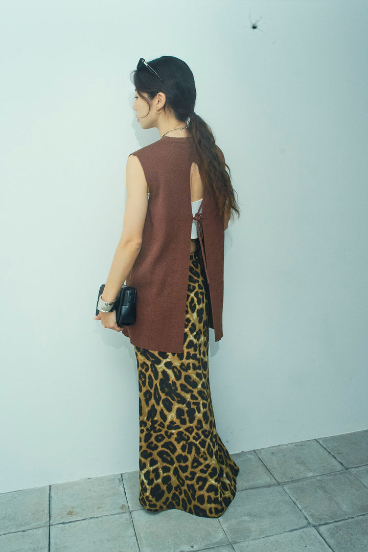 [予約/SET]ミニループバックスリットニット+レオパードナロースカート(2set)