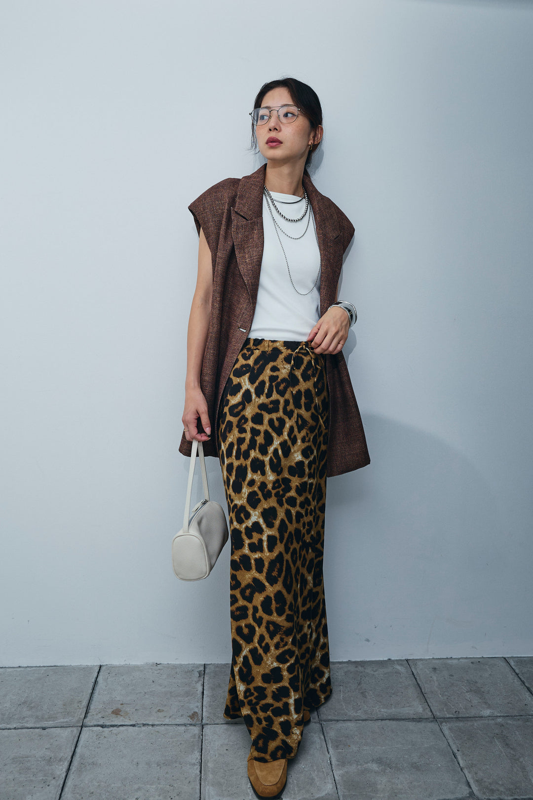 [予約/SET]リネン混ノースリジャケット+レオパードナロースカート(2set)