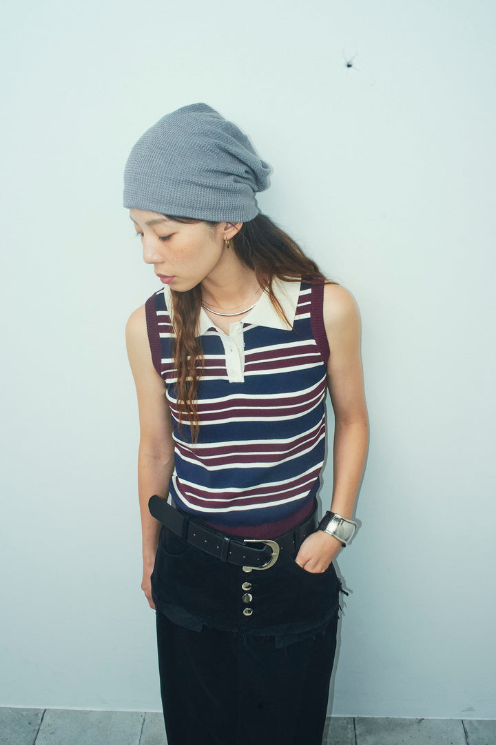 [予約]マルチストライプノースリーブポロ