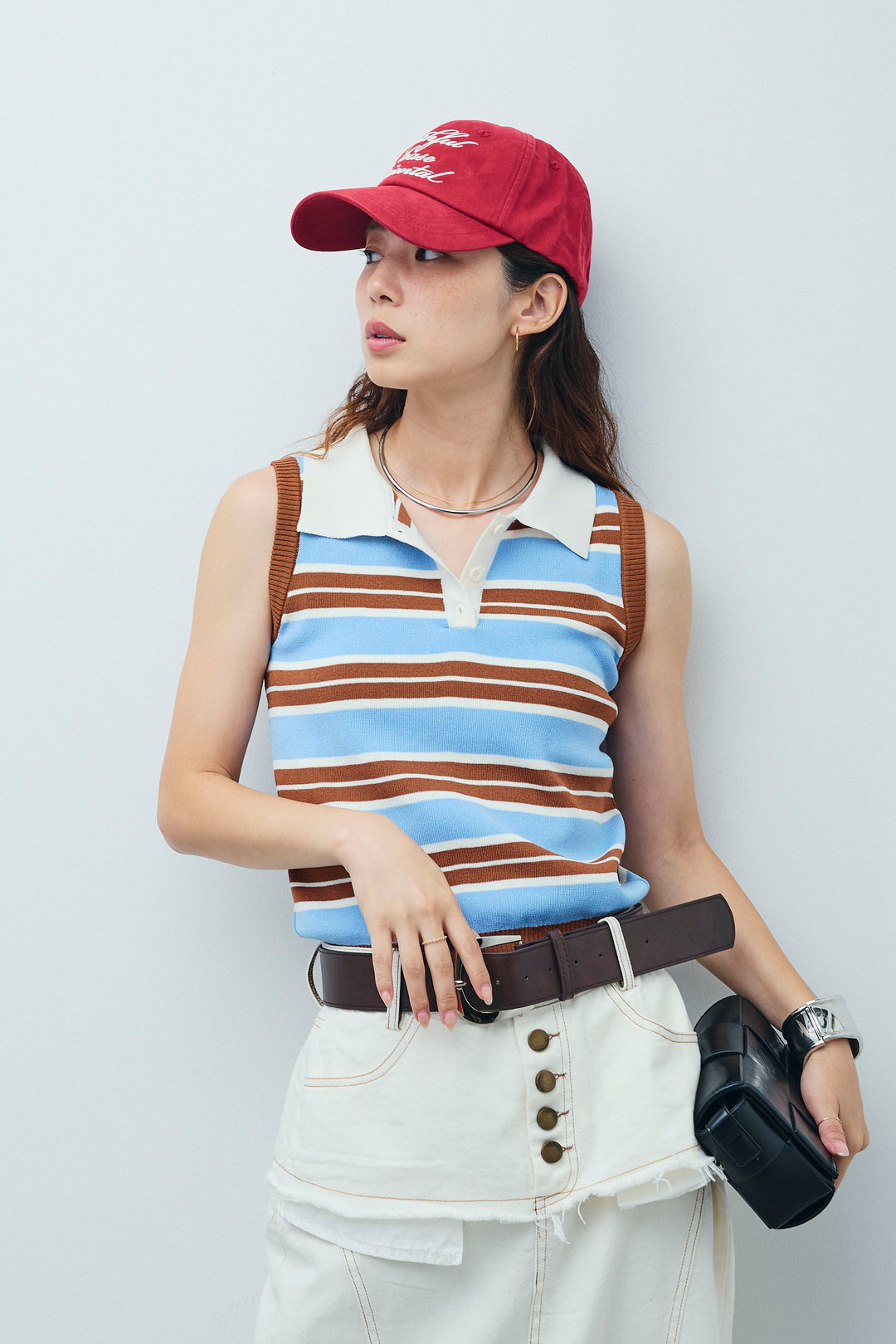 [予約]マルチストライプノースリーブポロ