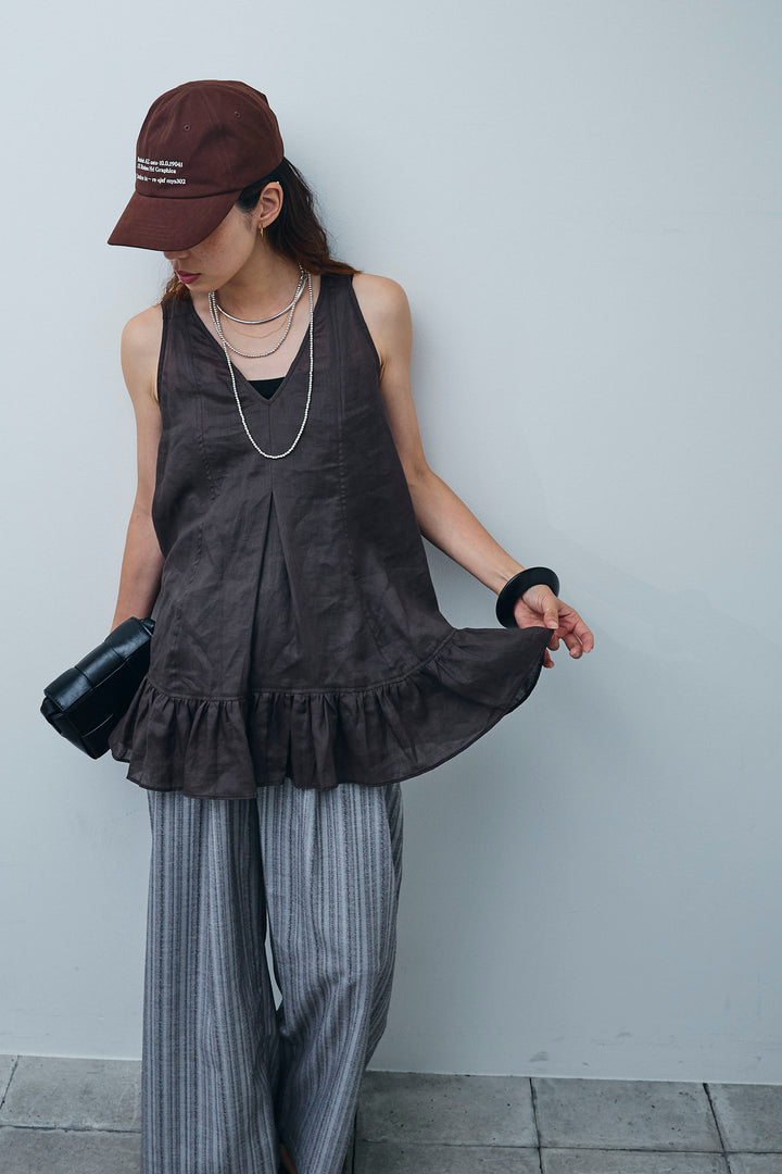 [予約]リネン100%バックレースアップブラウス