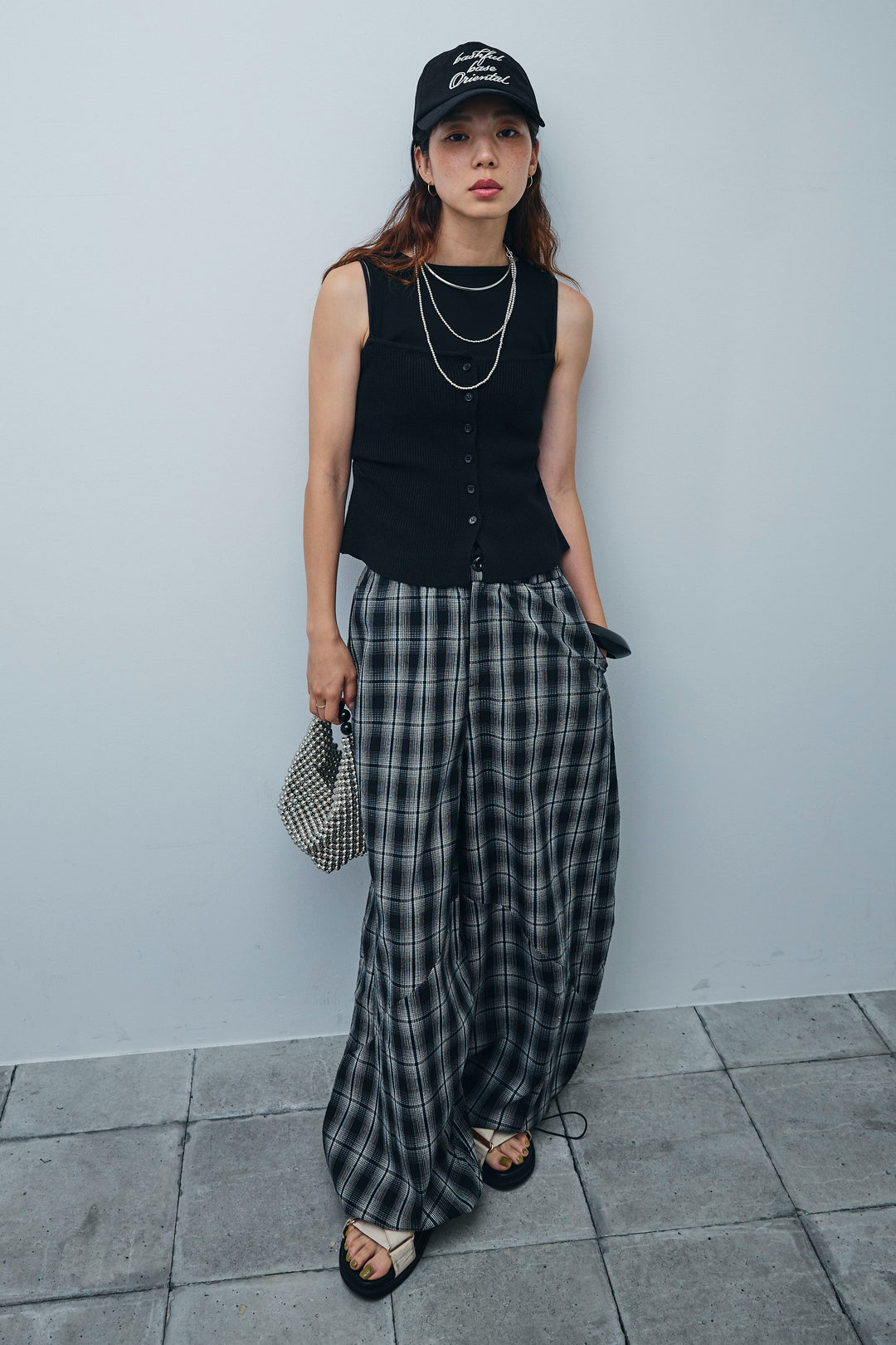 [予約/SET]リネンライクリブニットキャミ+テレコリブカップ付きノースリーブ トップス(2set)