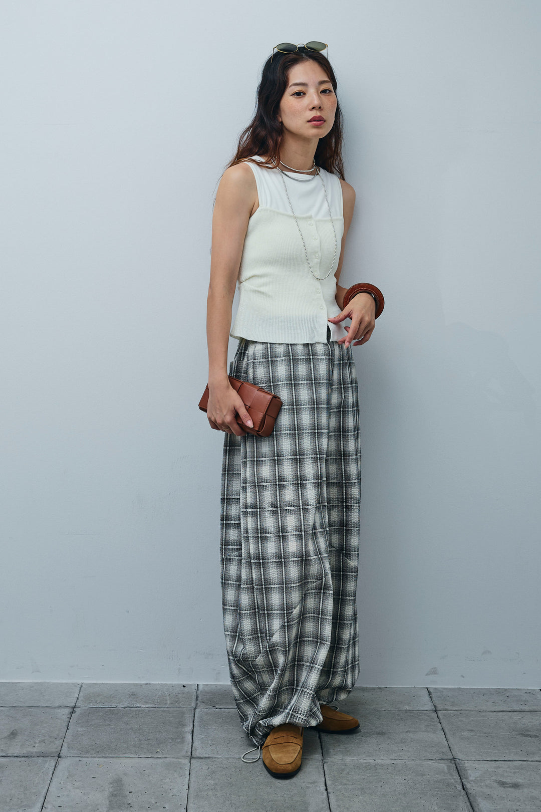 [予約/SET]リネンライクリブニットキャミ+テレコリブカップ付きノースリーブ トップス(2set)