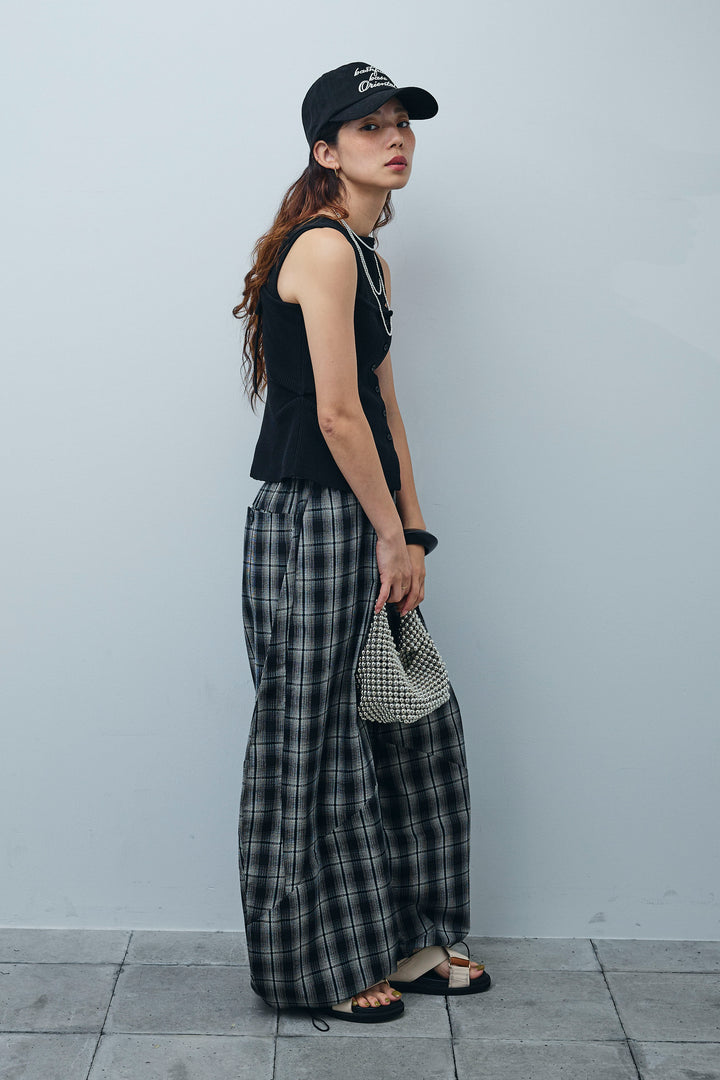 [予約/SET]リネンライクリブニットキャミ+テレコリブカップ付きノースリーブ トップス(2set)