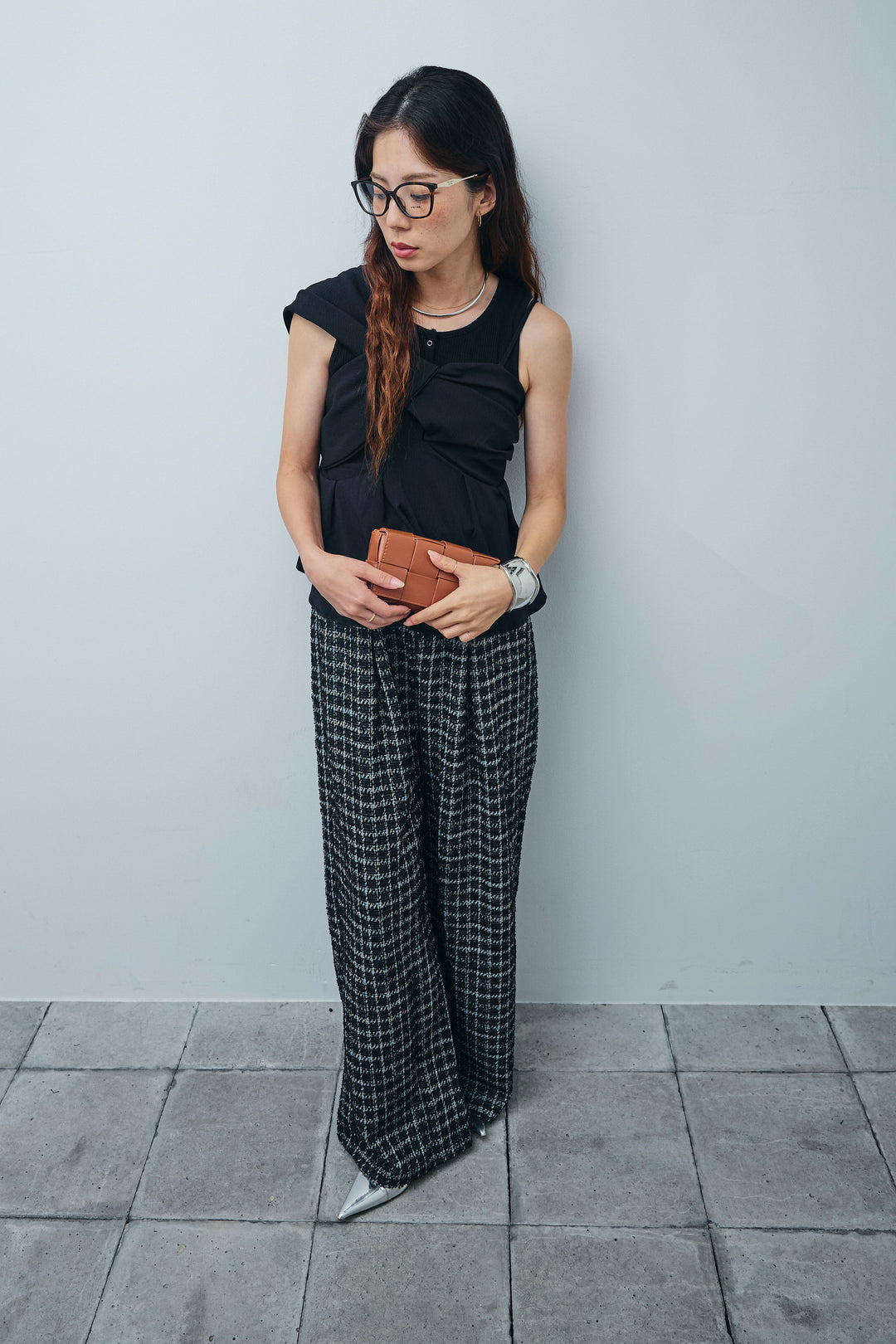 [予約/SET]アシンメトリーキャミソール+サマーツイードリラックスパンツ(2set)