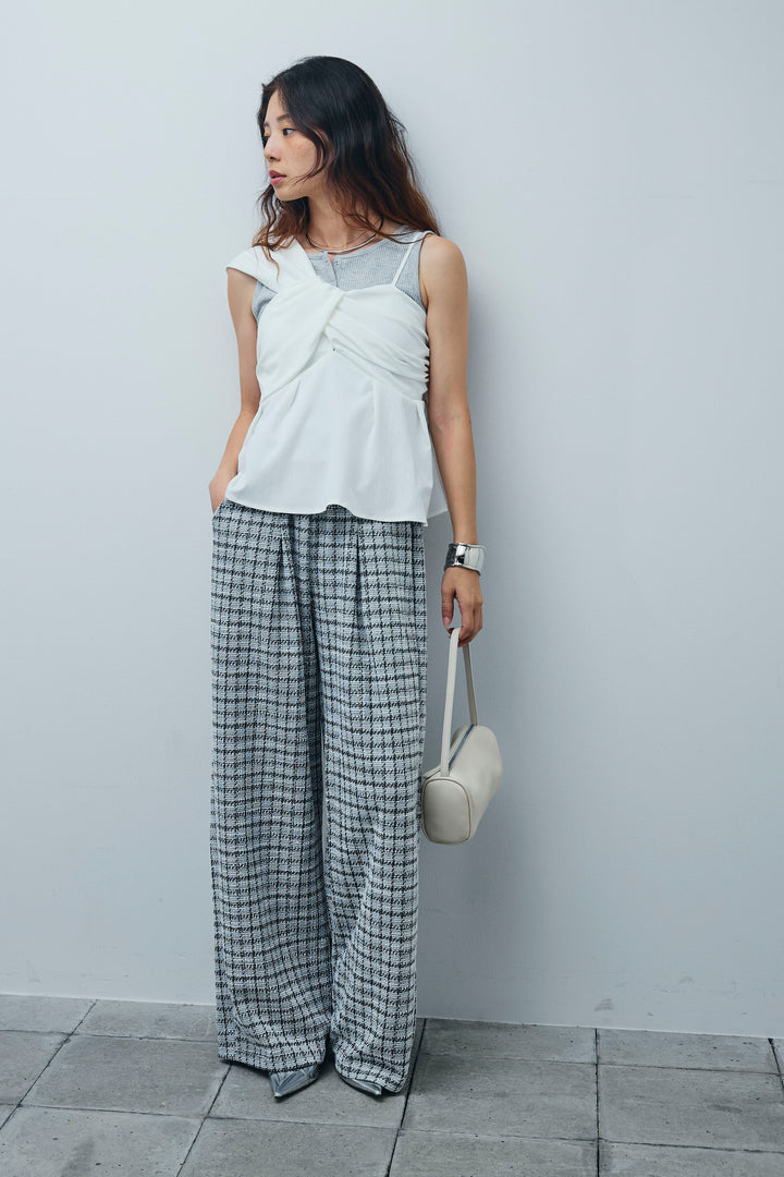 [予約/SET]アシンメトリーキャミソール+サマーツイードリラックスパンツ(2set)