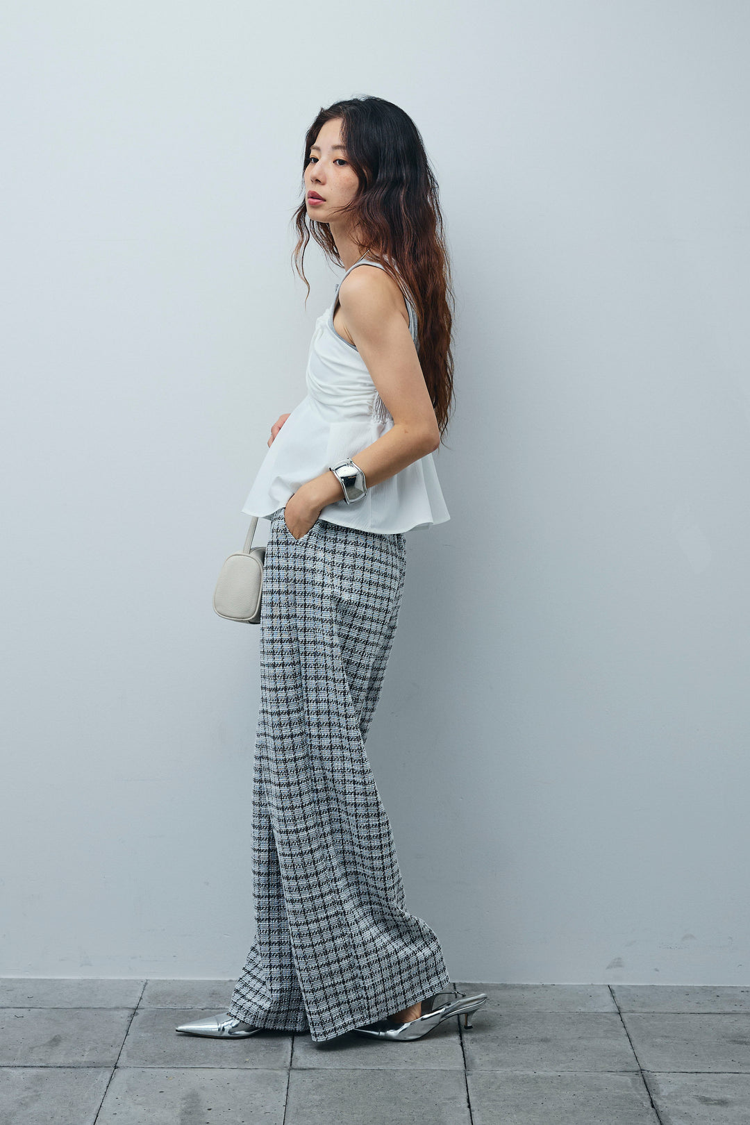 [予約/SET]アシンメトリーキャミソール+セルフカットリブヘンリーネックノースリーブトップス(2set)