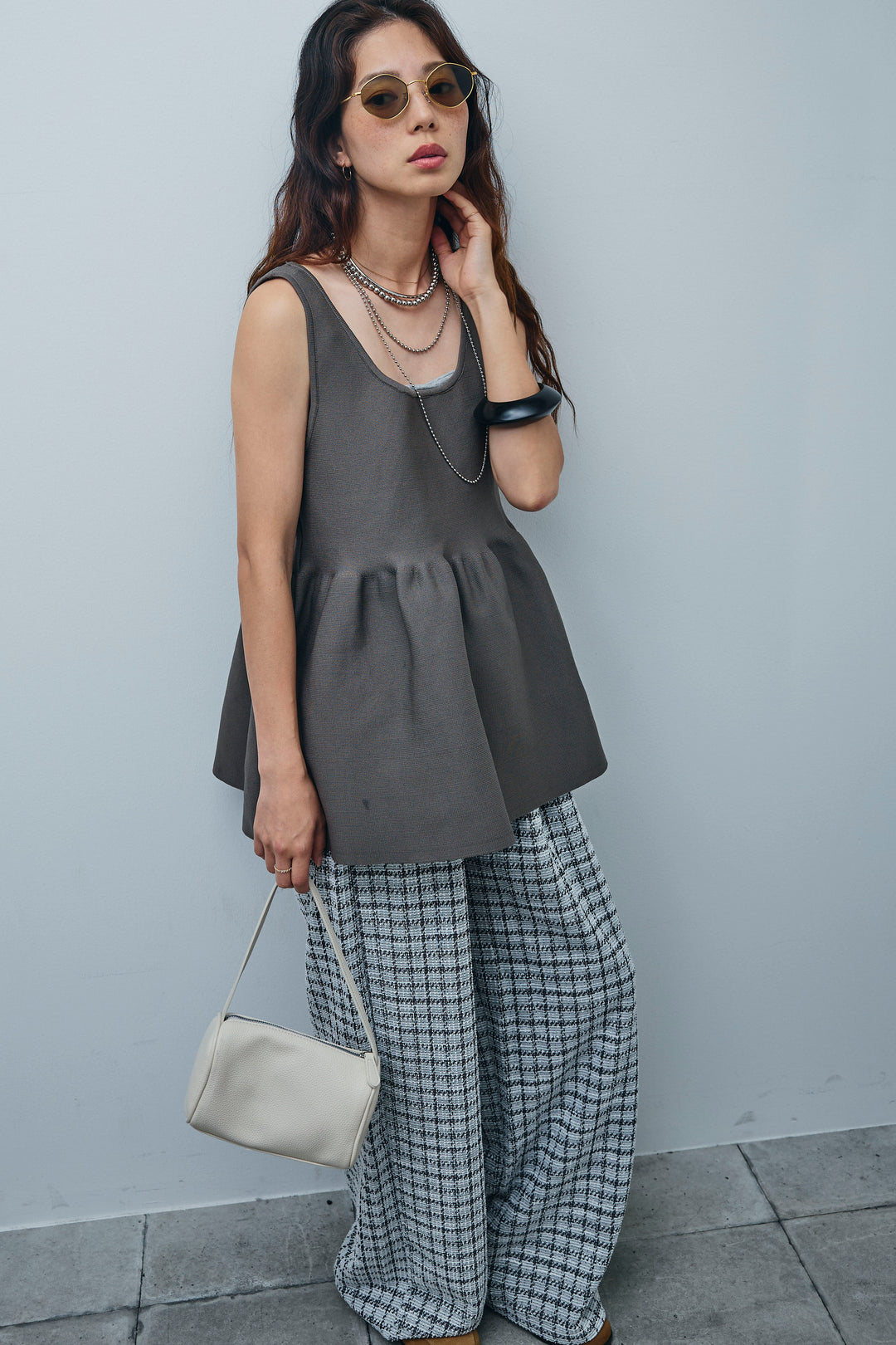 [予約/SET]2wayぺプラムニットトップス+サマーツイードリラックスパンツ(2set)