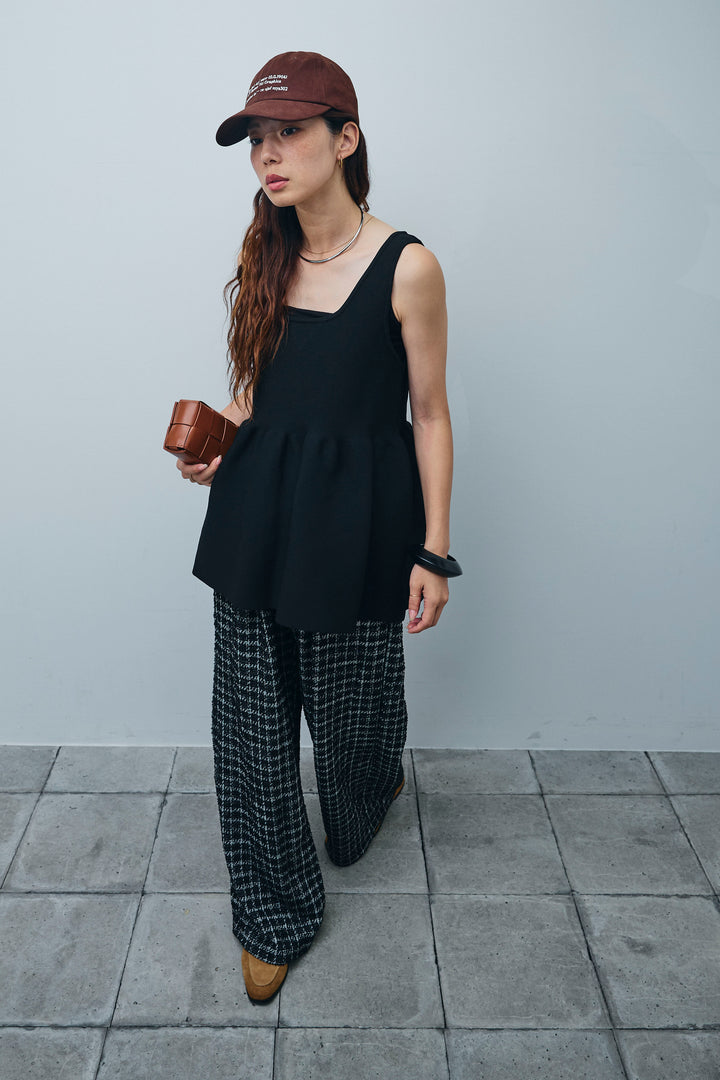 [予約/SET]2wayぺプラムニットトップス+サマーツイードリラックスパンツ(2set)