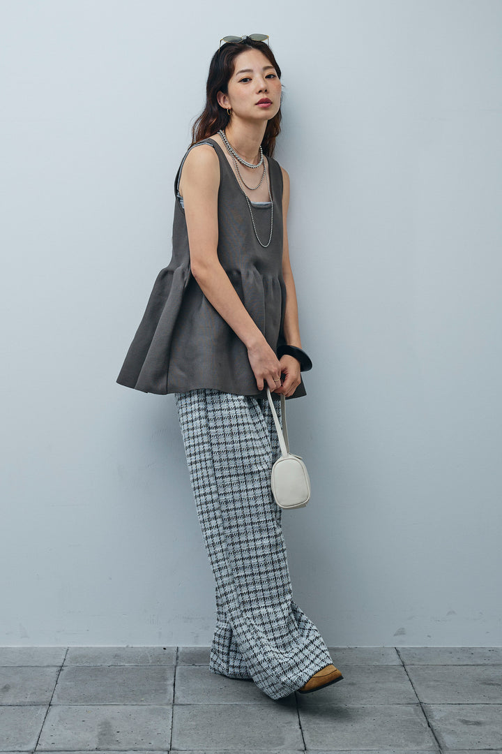 [予約/SET]2wayぺプラムニットトップス+サマーツイードリラックスパンツ(2set)