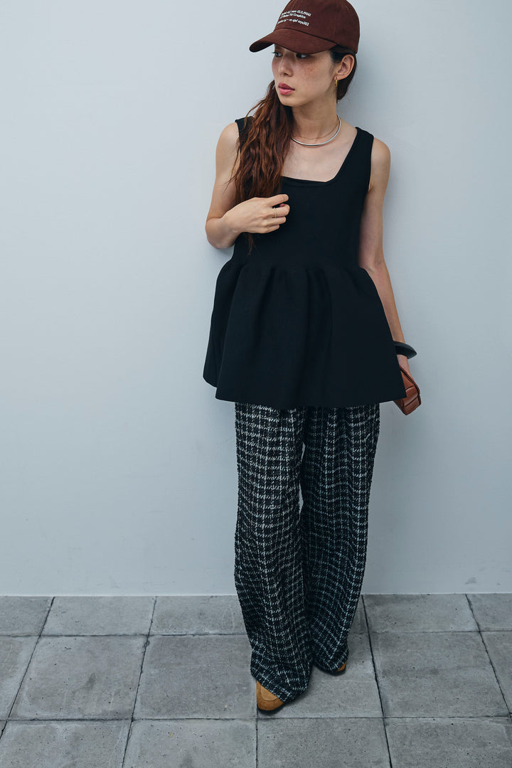 [予約/SET]2wayぺプラムニットトップス+サマーツイードリラックスパンツ(2set)