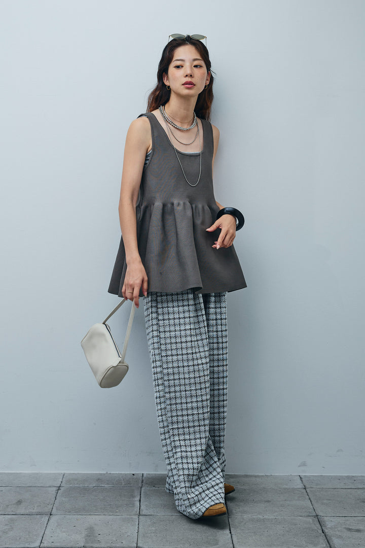 [予約/SET]2wayぺプラムニットトップス+サマーツイードリラックスパンツ(2set)