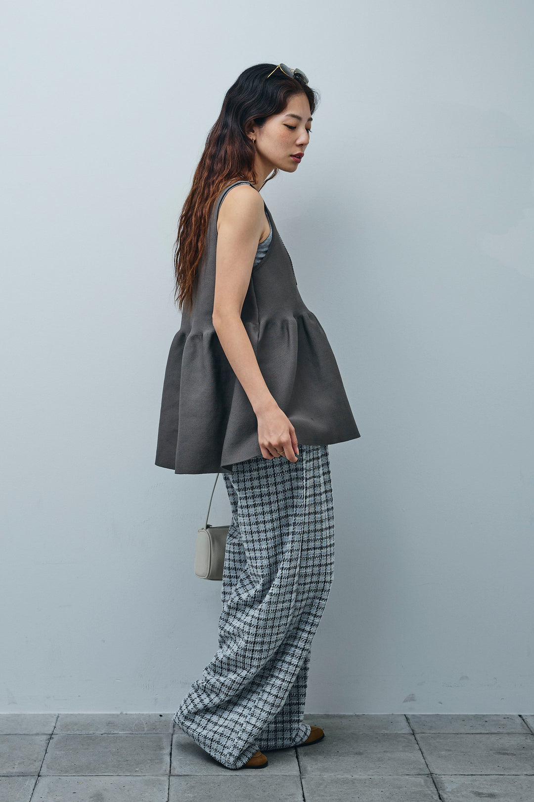 [予約/SET]2wayぺプラムニットトップス+サマーツイードリラックスパンツ(2set)