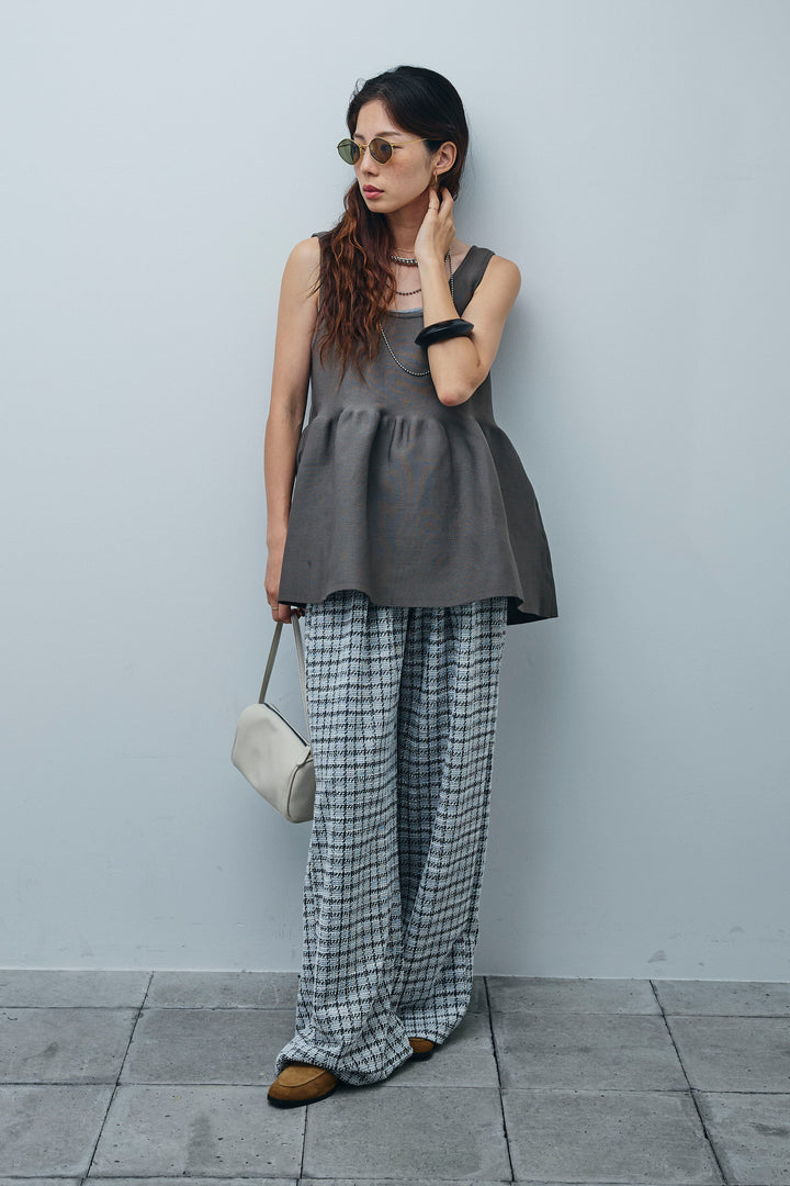 [予約/SET]2wayぺプラムニットトップス+サマーツイードリラックスパンツ(2set)