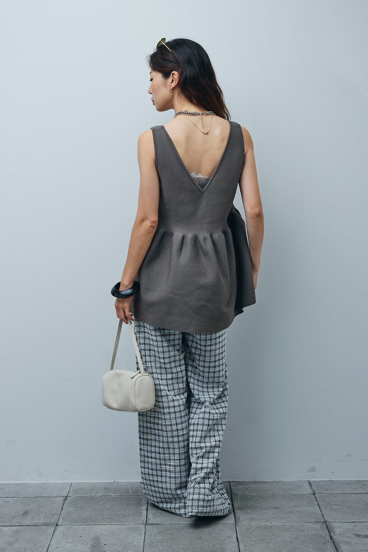 [予約/SET]2wayぺプラムニットトップス+サマーツイードリラックスパンツ(2set)