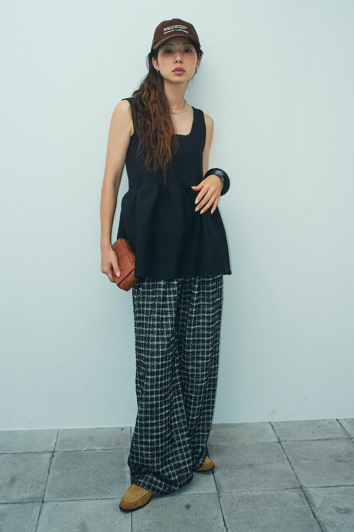 [予約/SET]2wayぺプラムニットトップス+サマーツイードリラックスパンツ(2set)