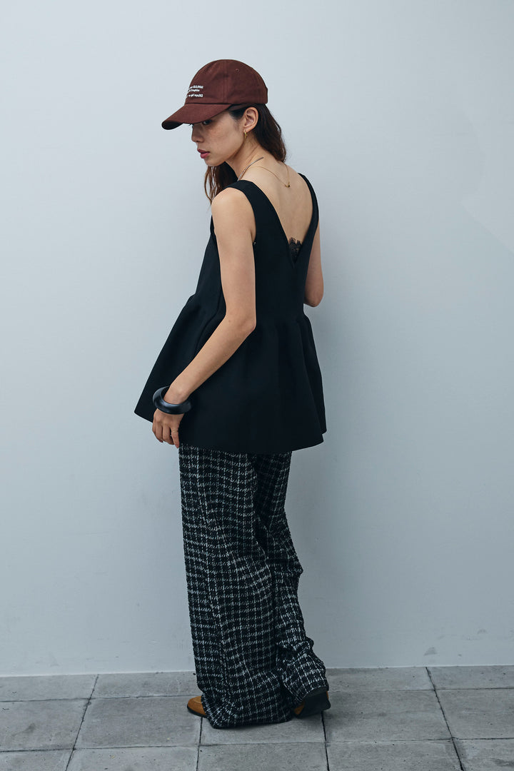 [予約/SET]2wayぺプラムニットトップス+サマーツイードリラックスパンツ(2set)