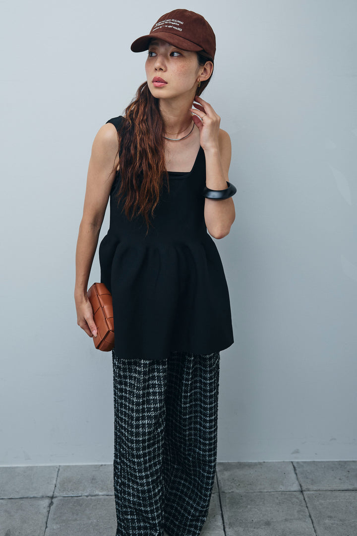 [予約/SET]2wayぺプラムニットトップス+サマーツイードリラックスパンツ(2set)