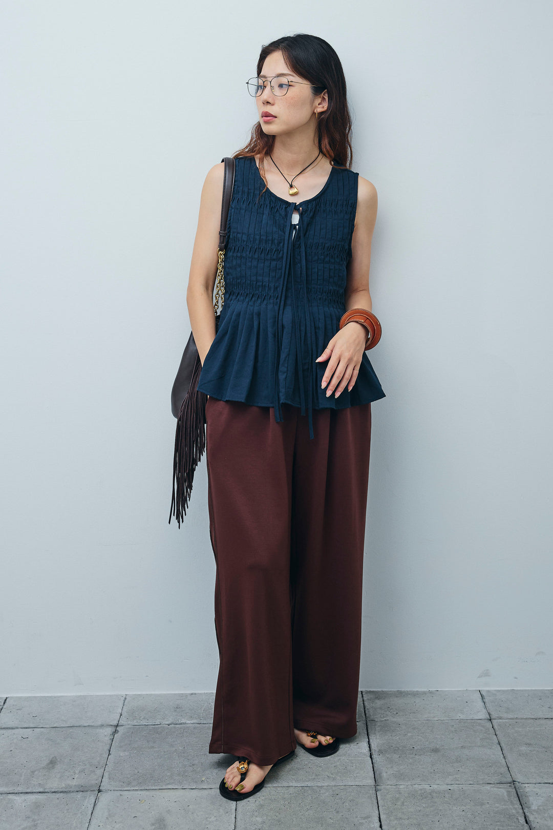 [予約/SET]シャーリングブラウス+ダブルウエストサイドラインスウェット(2set)