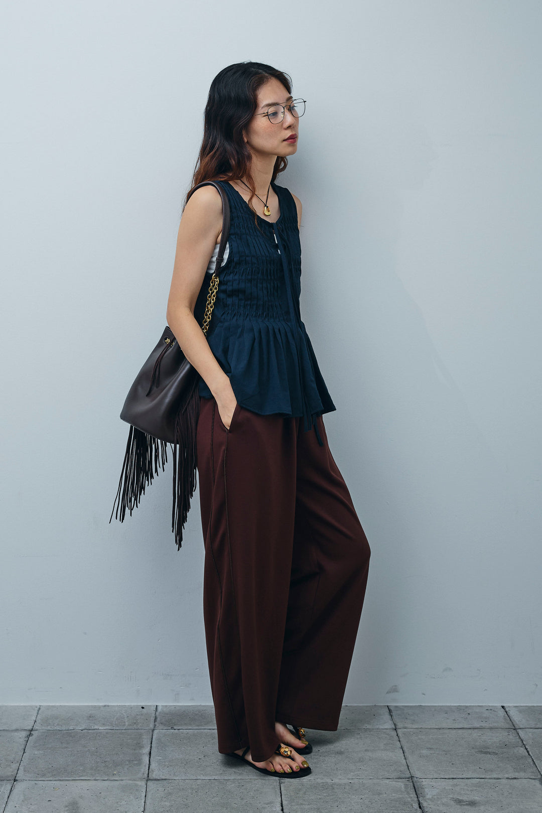 [予約/SET]シャーリングブラウス+ダブルウエストサイドラインスウェット(2set)