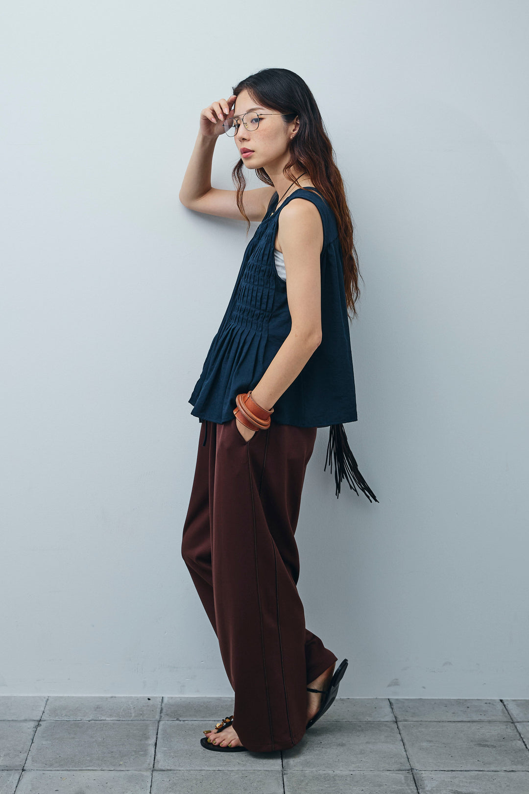 [予約/SET]シャーリングブラウス+ダブルウエストサイドラインスウェット(2set)