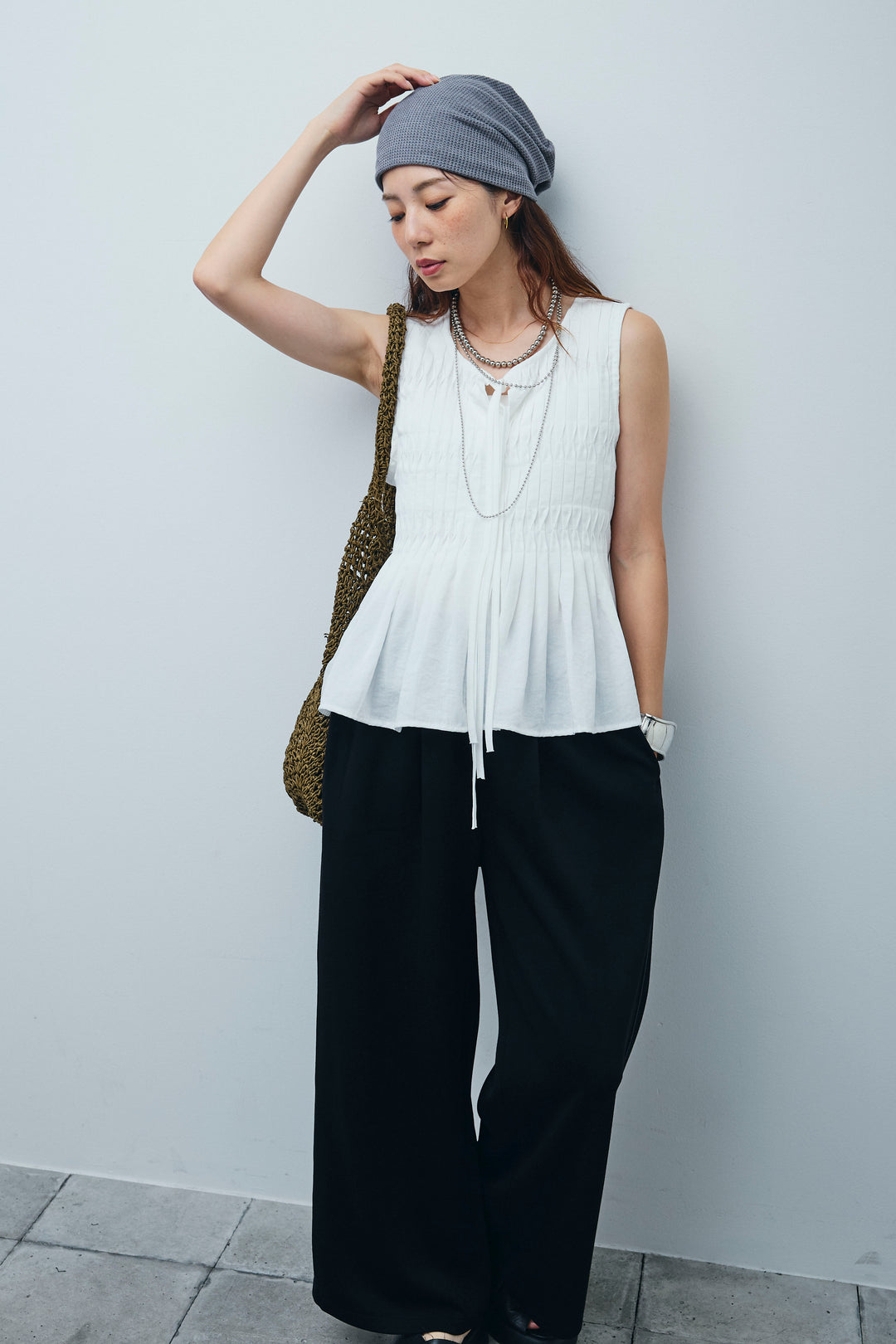 [予約/SET]シャーリングブラウス+ダブルウエストサイドラインスウェット(2set)