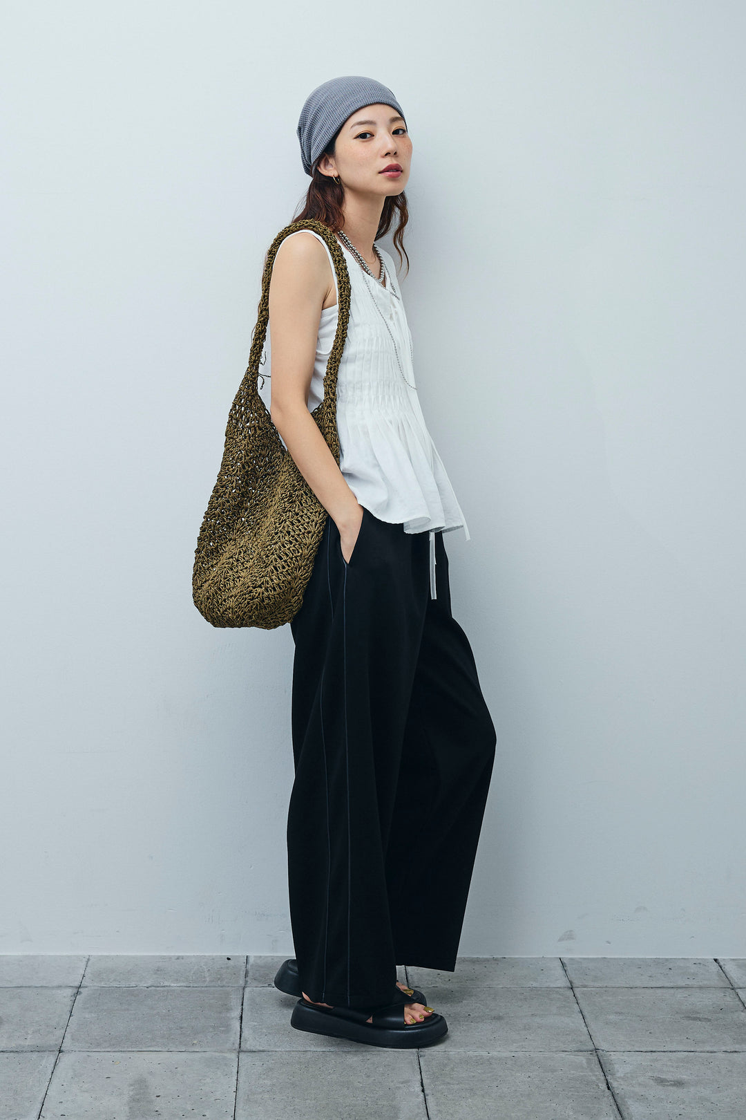 [予約/SET]シャーリングブラウス+ダブルウエストサイドラインスウェット(2set)